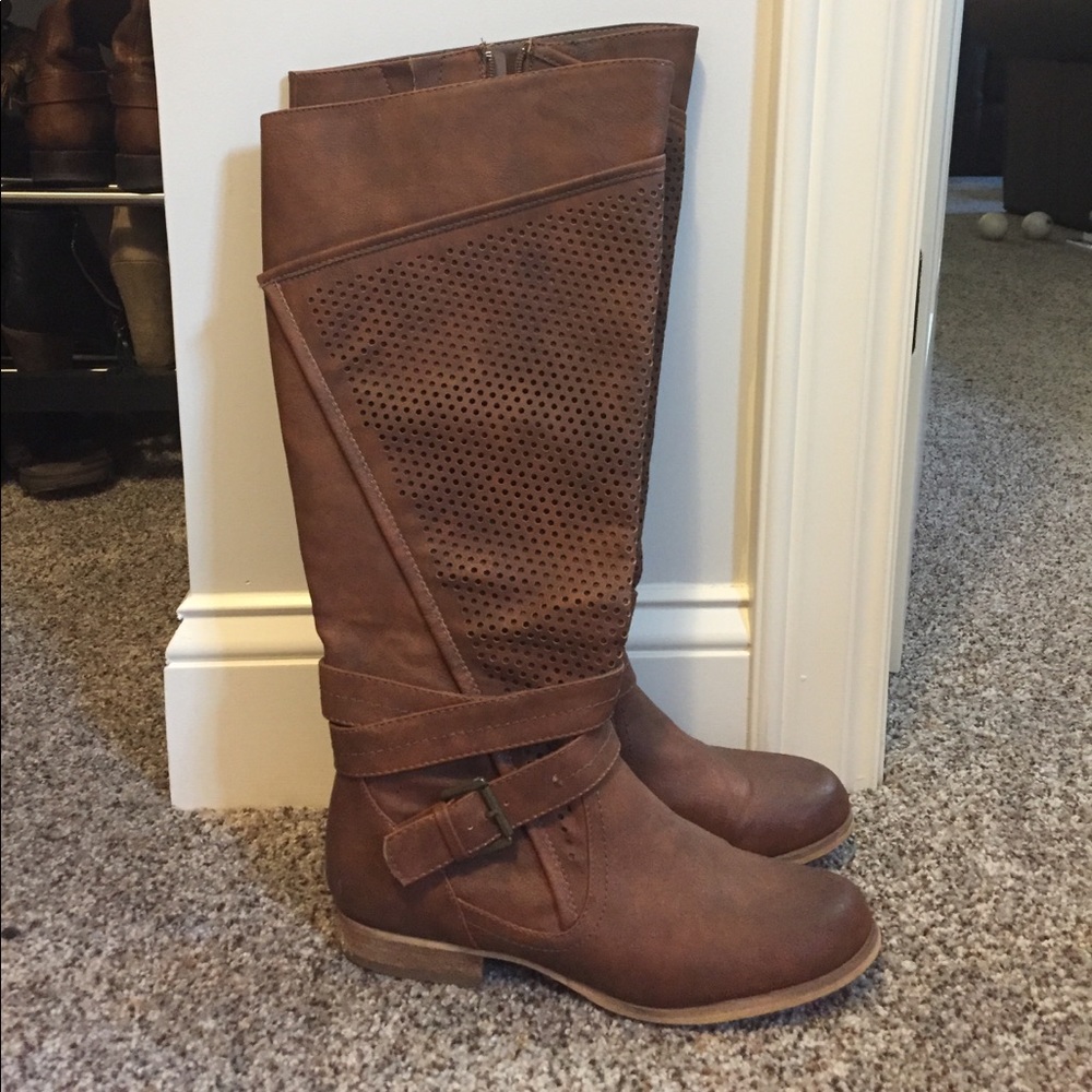 Tall Brown Faux Leather Boots