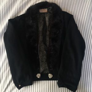 Vintage 1960s Cashmere Cardigan with Fur Collar