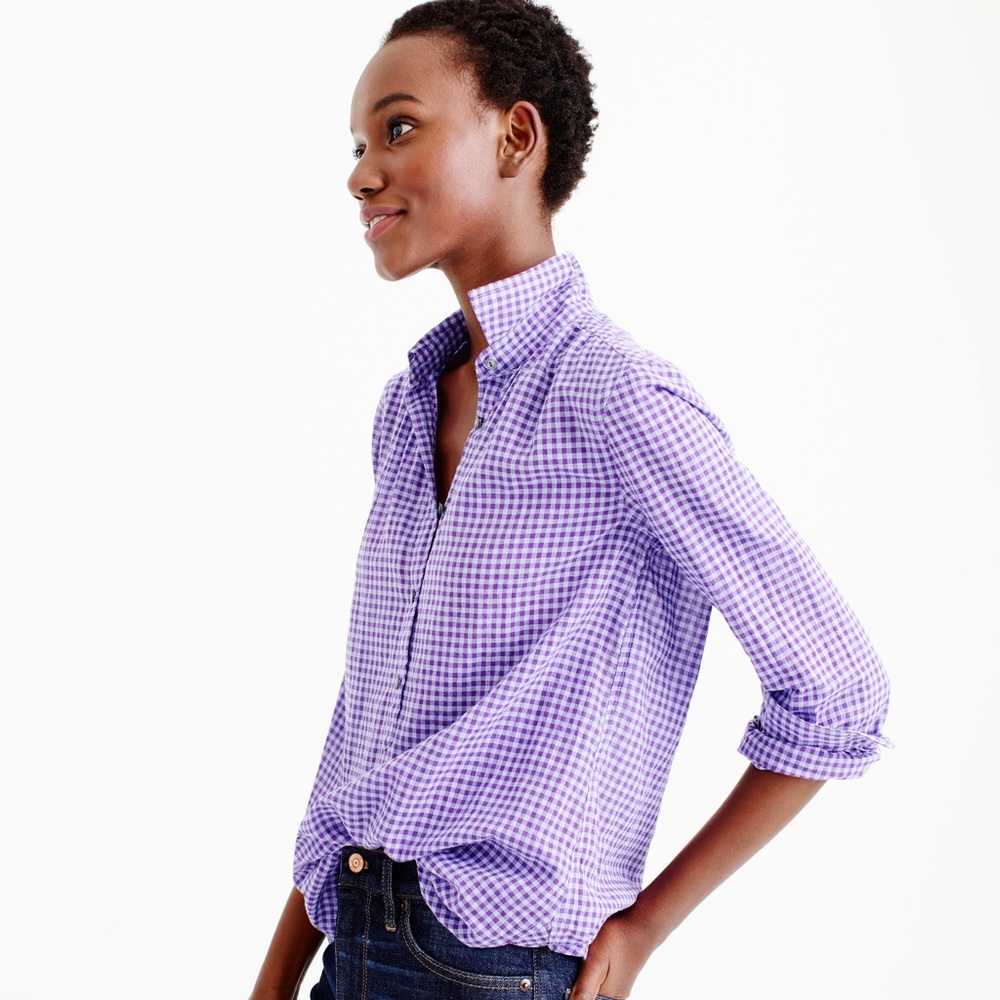 J. Crew Purple Gingham perfect shirt