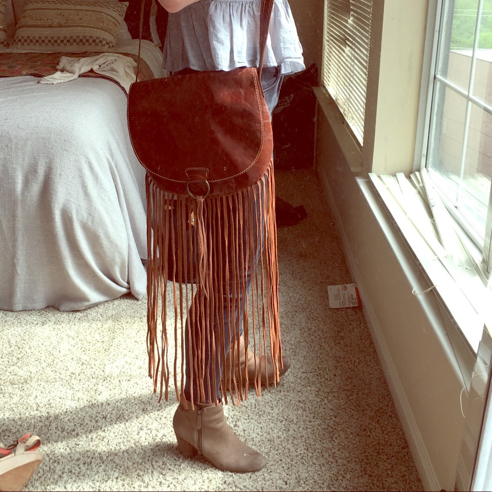 Suede and leather fringe bag