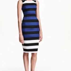 Professional Pencil Dress in blue, white & black