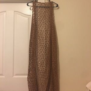 Brown Net Full Length Cardigan