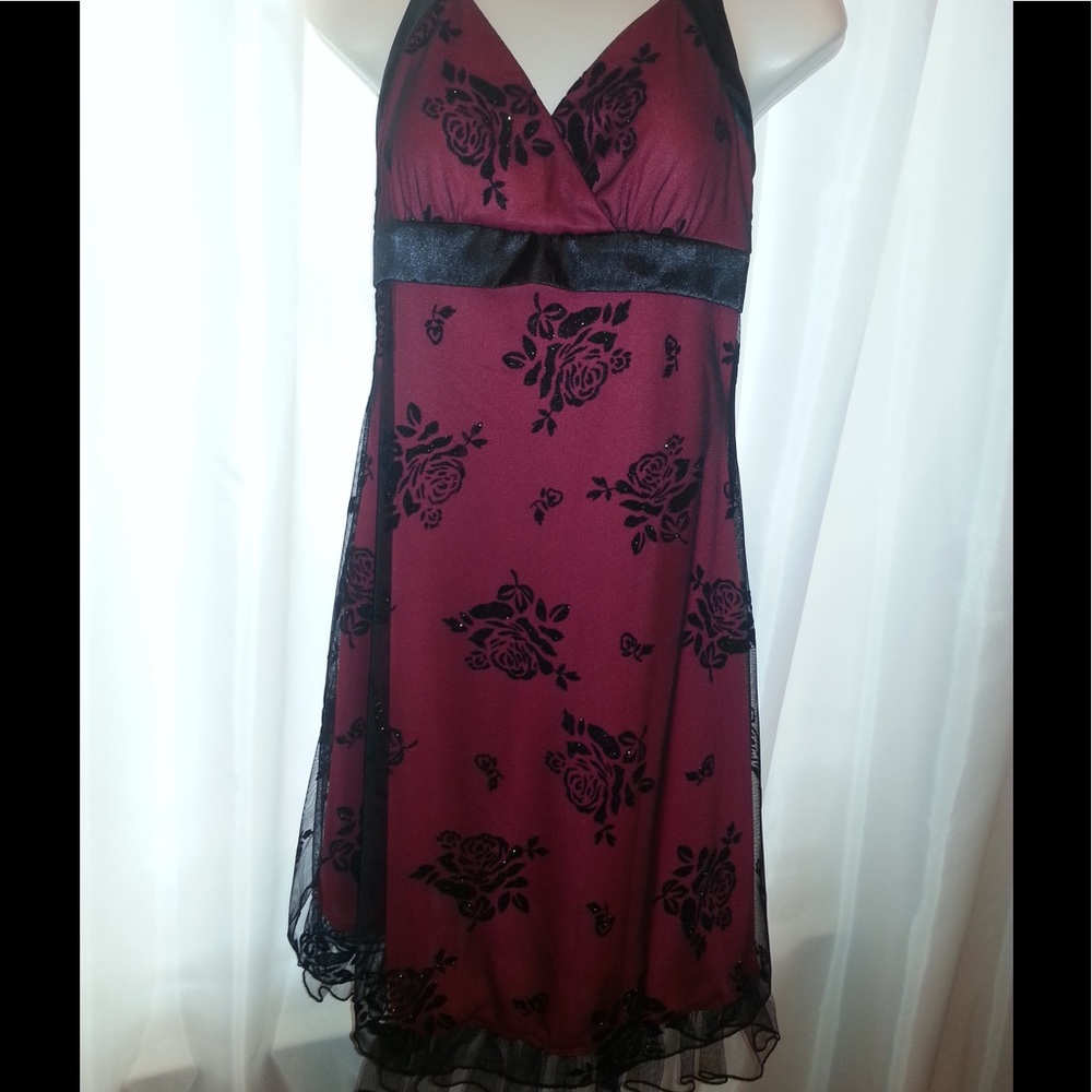Red and Black Halter Dress
