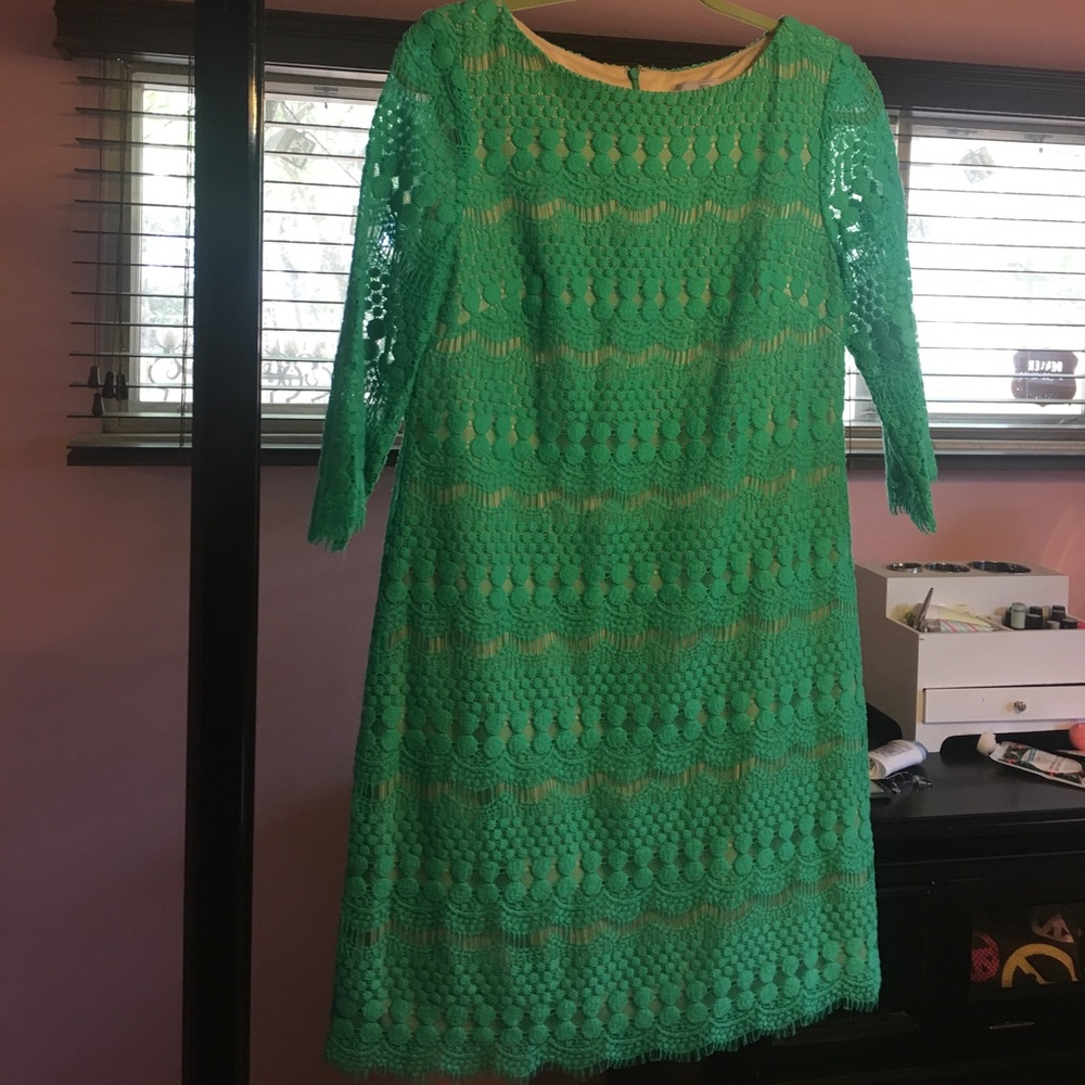 Jessica H Green Crochet Shift Dress