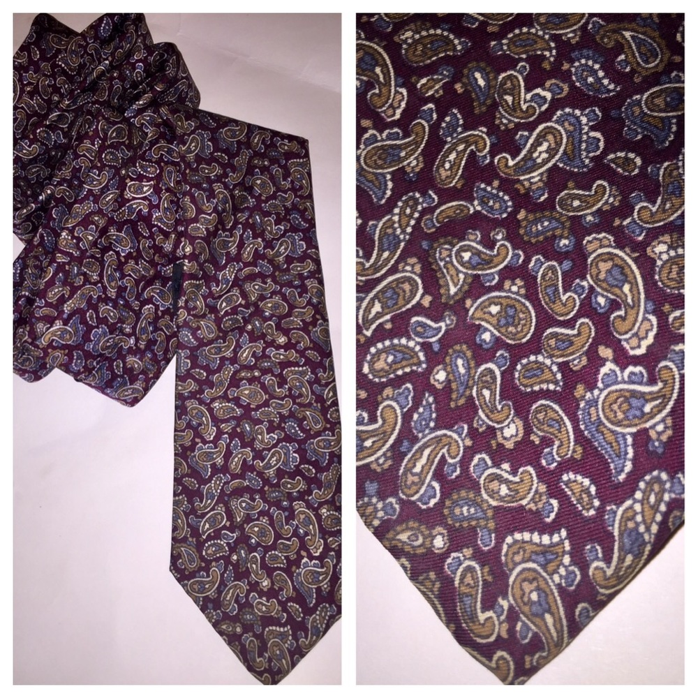 Christian Dior Maroon Olive Paisley silk neck tie