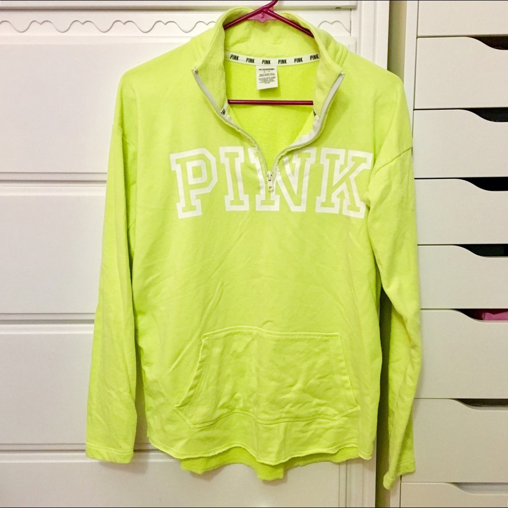 💗VS PINK💗 NEON YELLOW VARSITY QUARTER ZIP