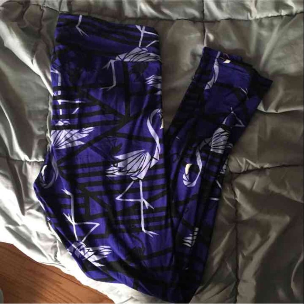 TC lularoe purple black flamingo leggings
