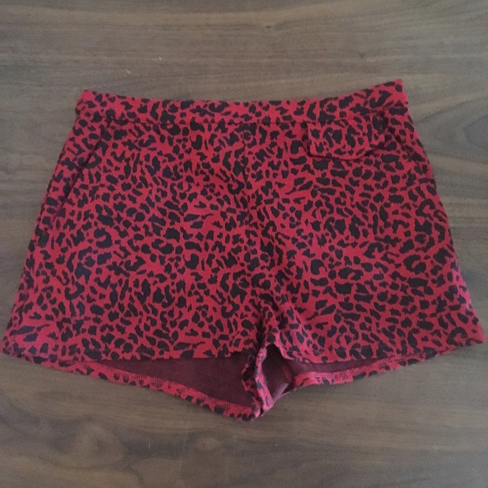 High waisted red leopard shorts