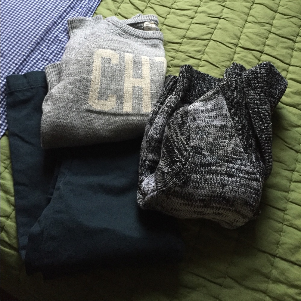Crew cuts pants and sweater. AND OLD NAVY cardigan