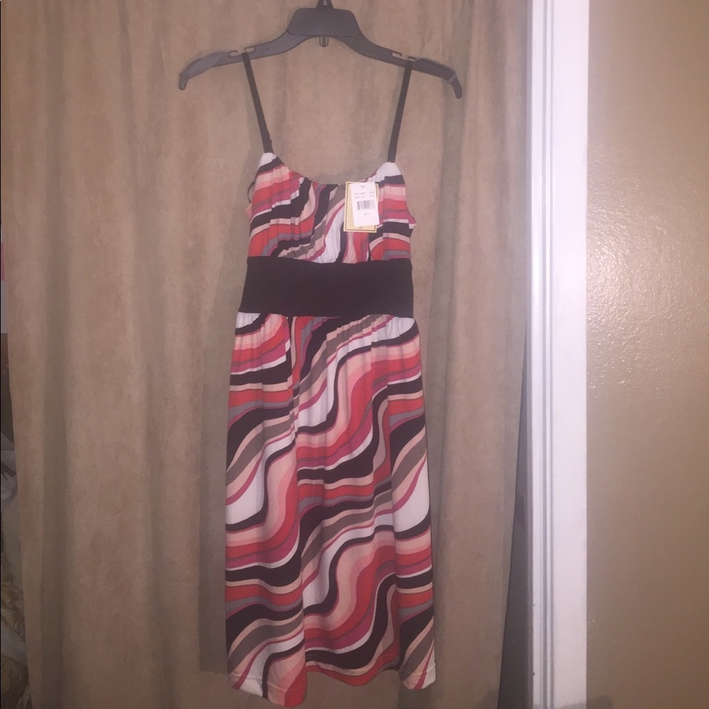 Coral, Black, & White Spaghetti Strap Dress