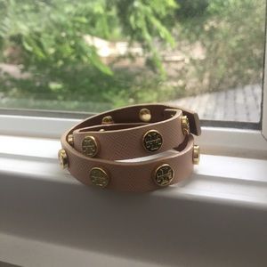 Tory Burch Wrap Leather Bracelet in Pale Pink
