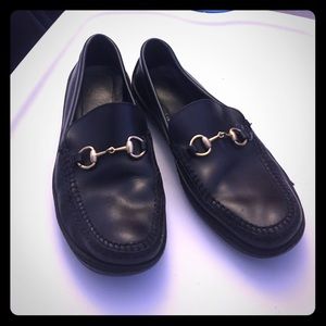 Classic black leather Gucci driving loafers