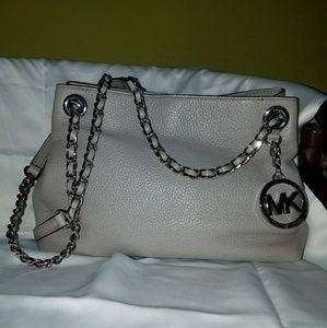 Michael Kors jet set Pearl grey leather messenger