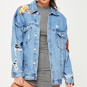 Embroidered oversized denim jacket