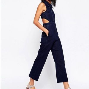 ASOS Wide Leg Denim Cutout Jumpsuit UK 6 US 0/2