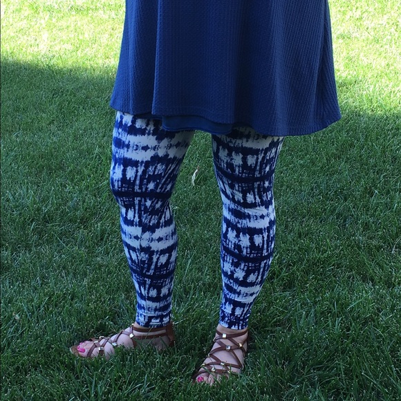 Blue Tie-Dye Print Leggings by Infinite Raine ed1 - Picture 2 of 2