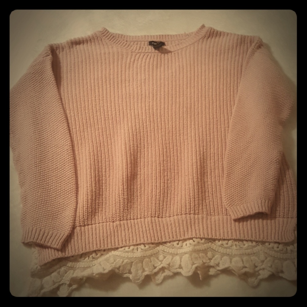Rue 21 pink sweater with lacey detail