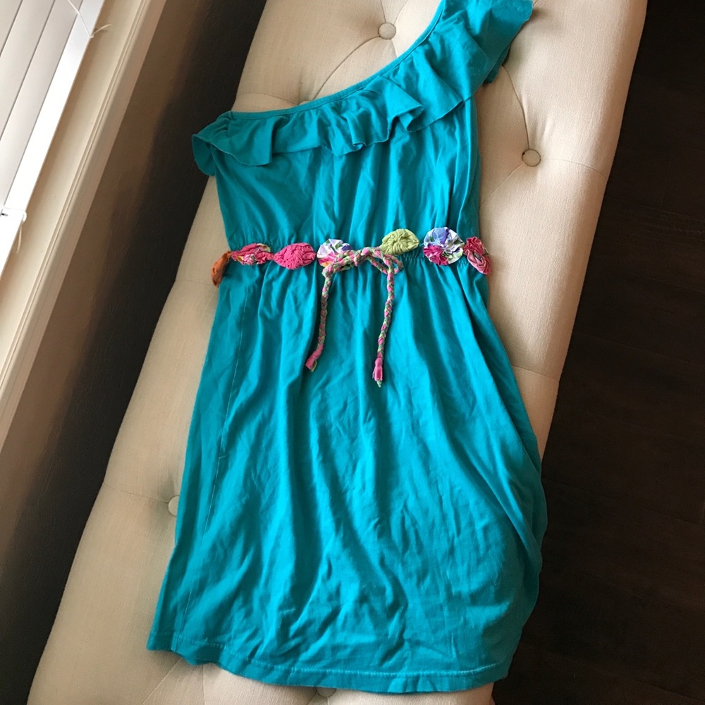 Fashion Spy Flower Belted Aqua Dress