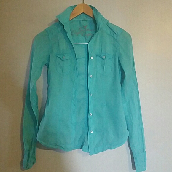 Aqua blue button up - Picture 1 of 3