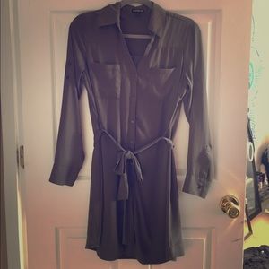 Army green long sleeve button up dress