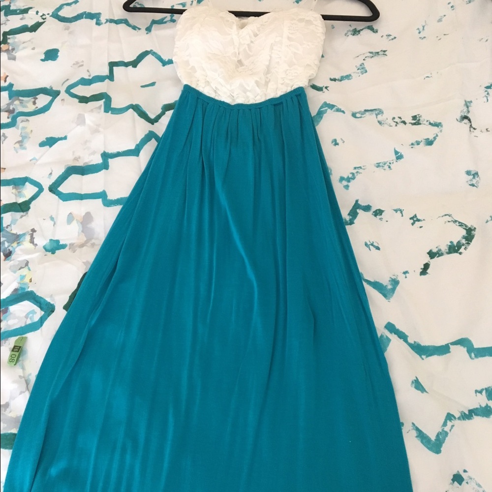 Blue and white maxi dress