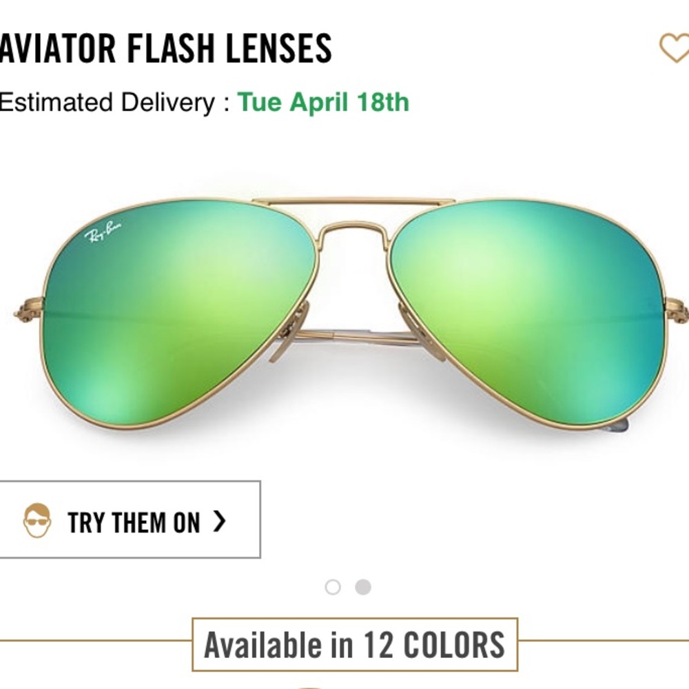 Ray Ban Aviator Sunglasses, Green Flash Lenses
