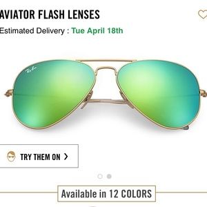 Ray Ban Aviator Sunglasses, Green Flash Lenses