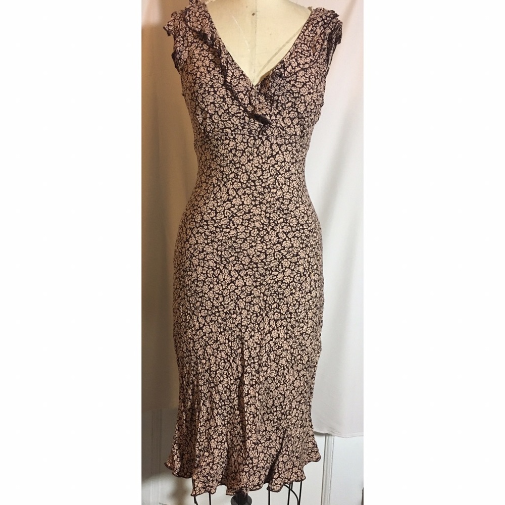 Vintage Hennes printed ruffle neck dress
