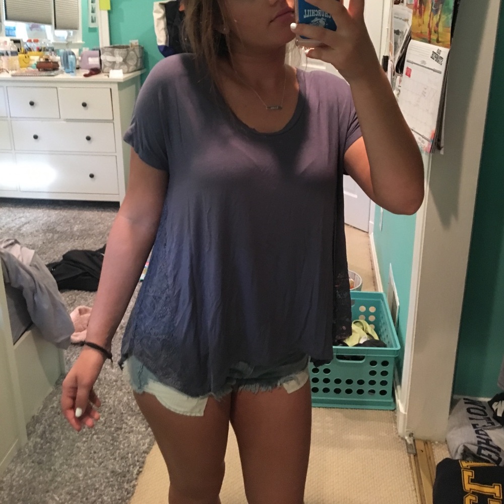 American eagle blue short sleeve lace sides top