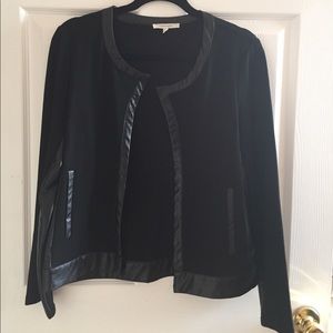 Faux leather trimmed black blazer