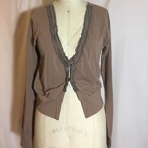 Long sleeve cardigan with silk trim