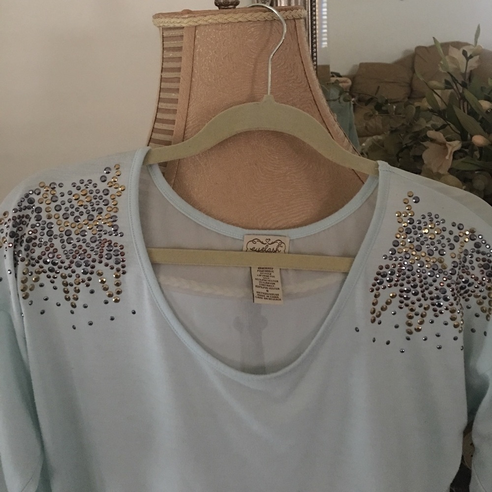 New Rhinestone Shoulder Sheer Back Top - Picture 5 of 7