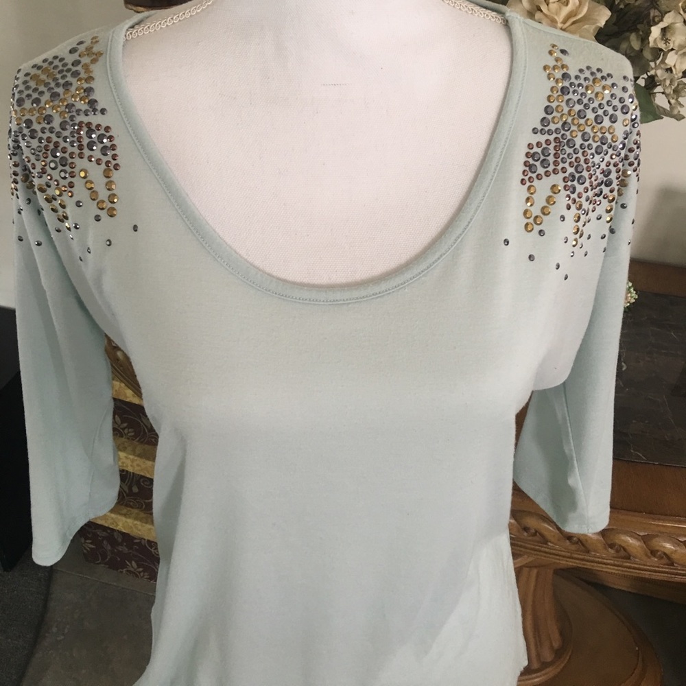 New Rhinestone Shoulder Sheer Back Top - Picture 2 of 7