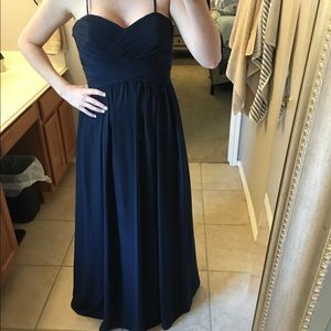 Navy strapless bridesmaid gown