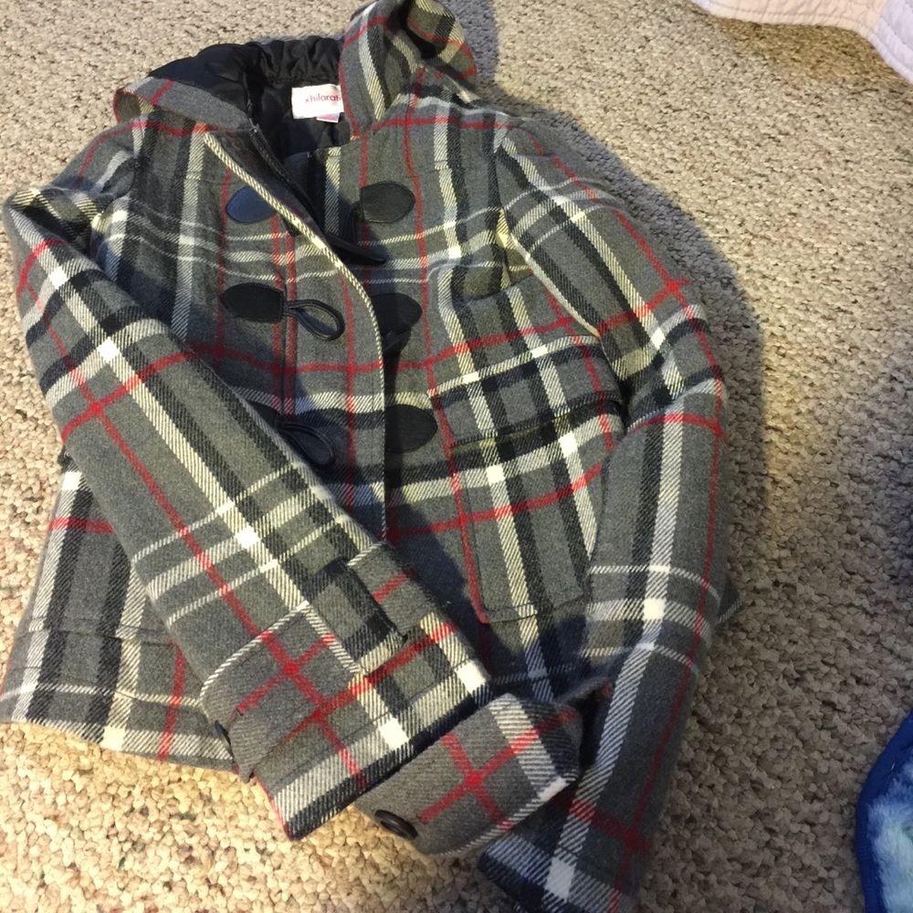 Red white and black coat