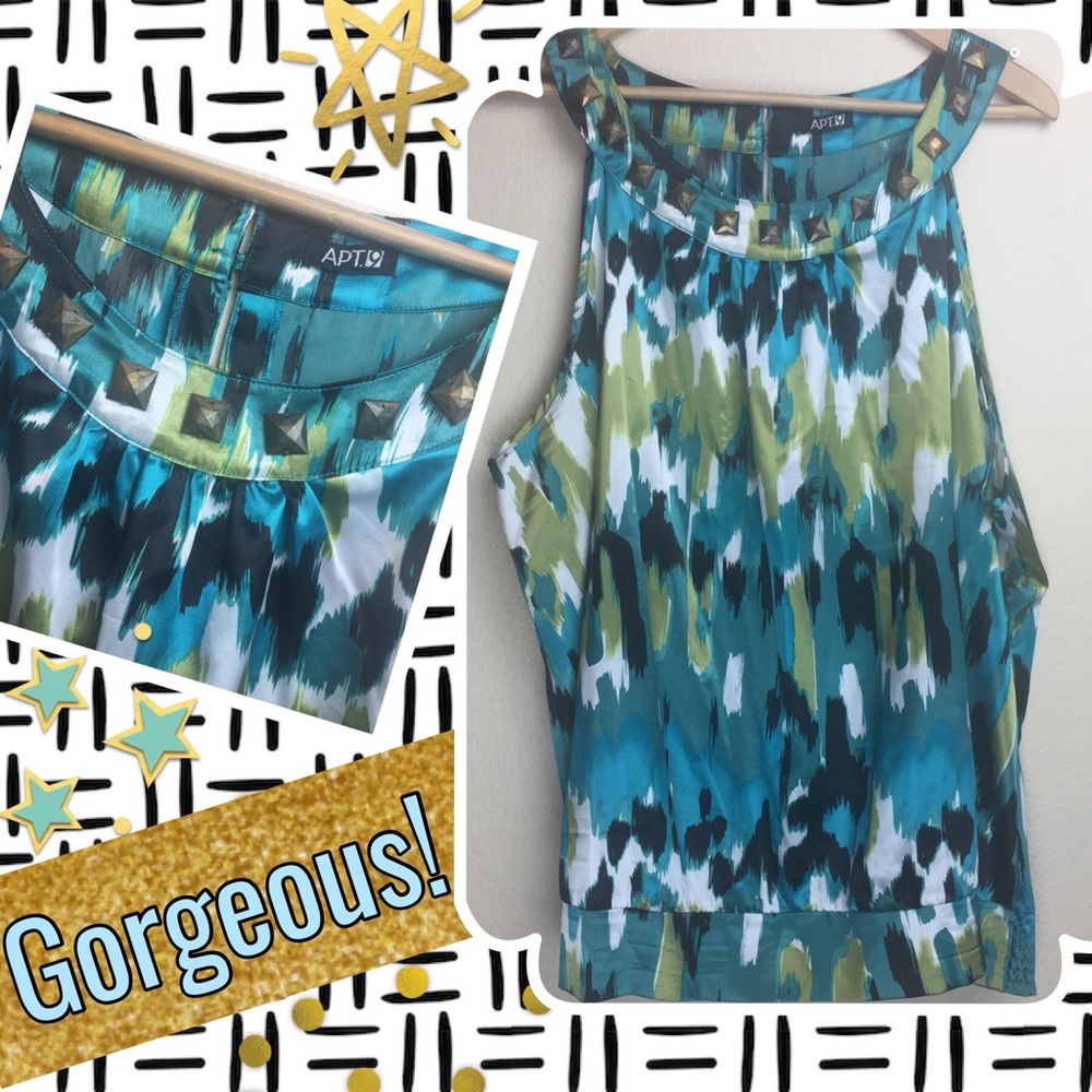 Apt. 9 Tank Top Blue Watercolor W/ Elastic Waist