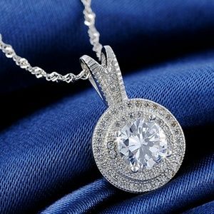 Platinum Plated Zircon Pendant Necklace
