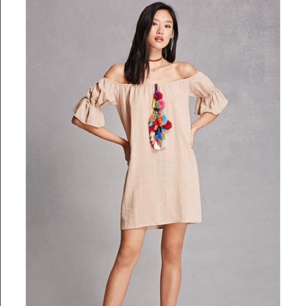 Off the Should Pom Pom Cover Up Dress