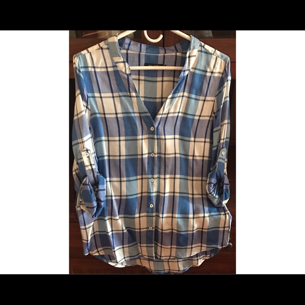 Max Jeans Plaid Blouse Sz Small
