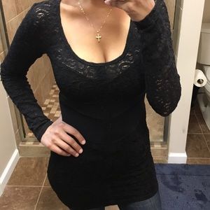 Free People black stretch long sleeve top
