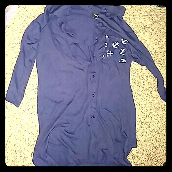 Rue 21 Navy Blue button down blouse - Picture 1 of 4