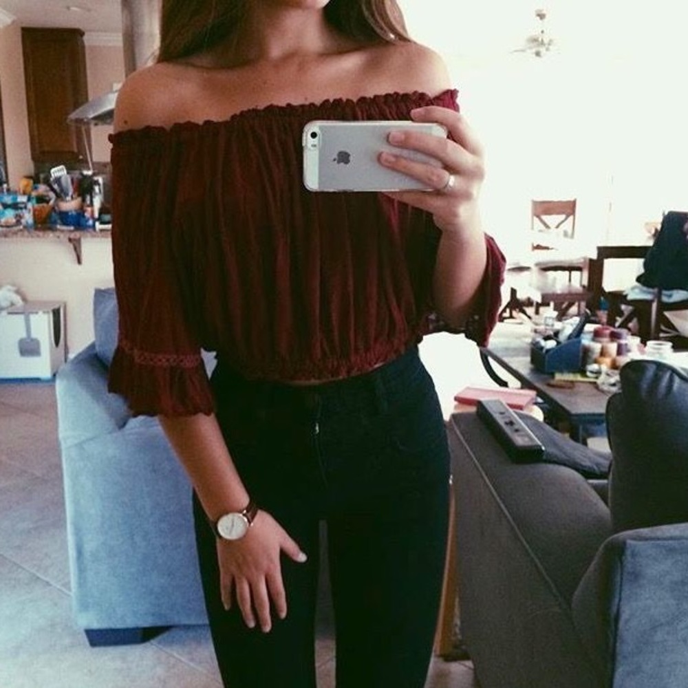 LF Maroon Off-The-Shoulder Top
