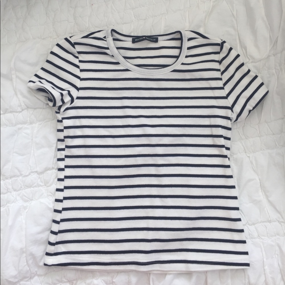 Navy blue and white striped brandy top