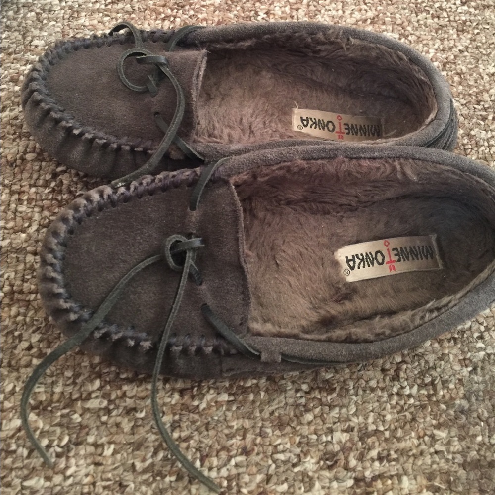 Grey Minnetonka Moccasins