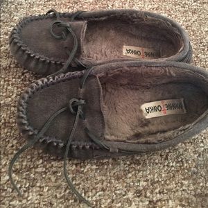 Grey Minnetonka Moccasins