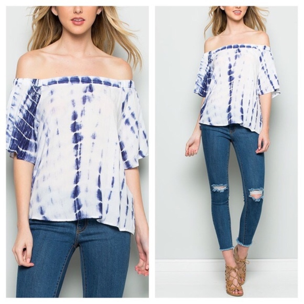 🅢🅐🅛🅔 BohoChic Blue&White Tie-Dye Top