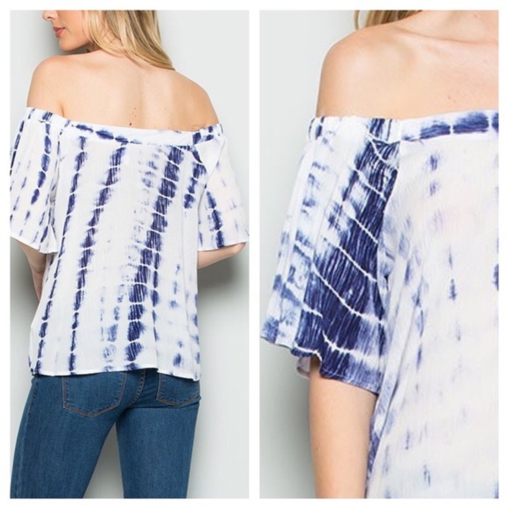 🅢🅐🅛🅔 BohoChic Blue&White Tie-Dye Top - Picture 3 of 3