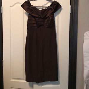 Chetta B Brown Satin Sheath Dress