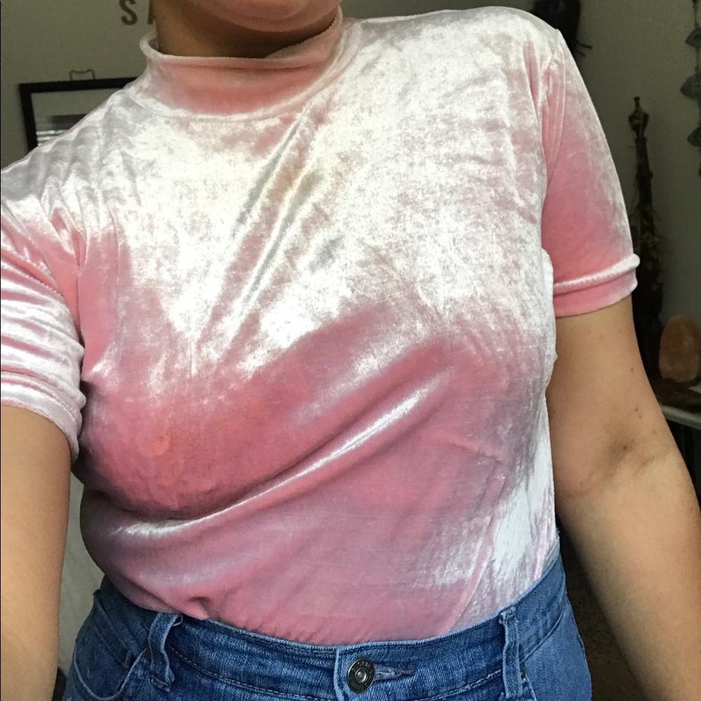 Velvet baby pink mock neck tee