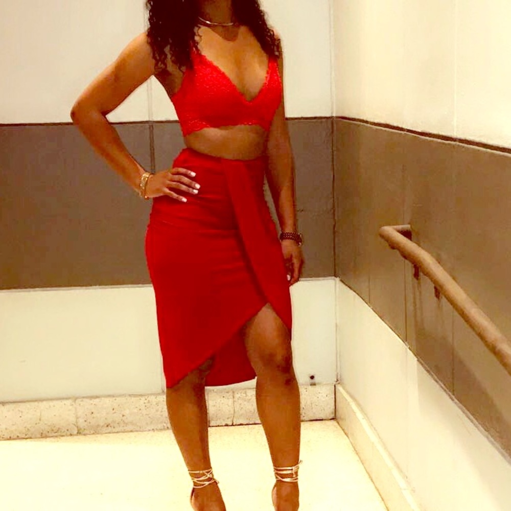 Red wrap skirt
